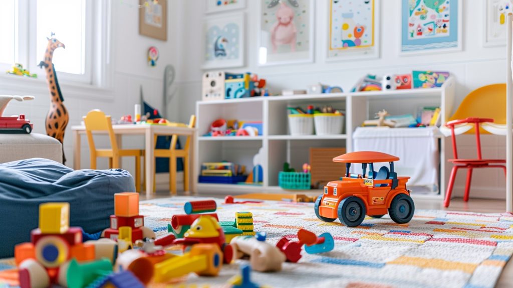 A play room full of toys. Simplifying toy organization